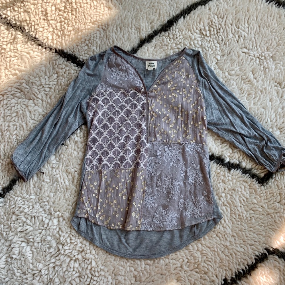 Casual gray embellished top